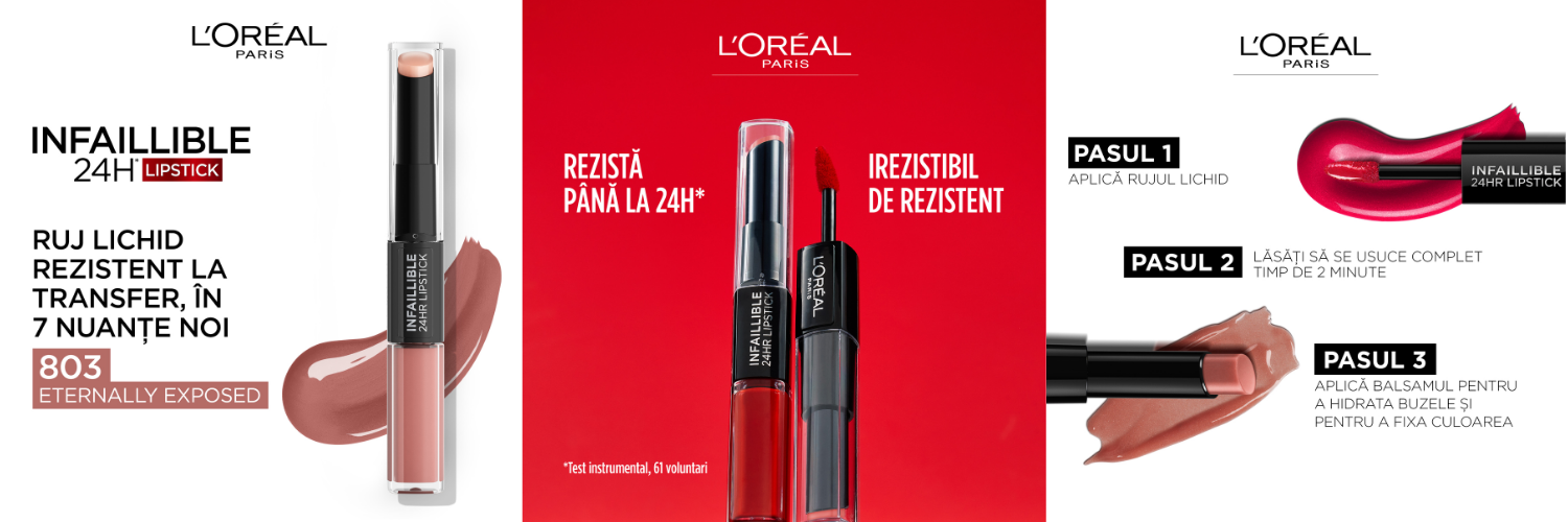 Ruj lichid rezistent la transfer Infaillible 24H 2 Step, 803 Eternally Exposed, 6.4 ml, Loreal Paris